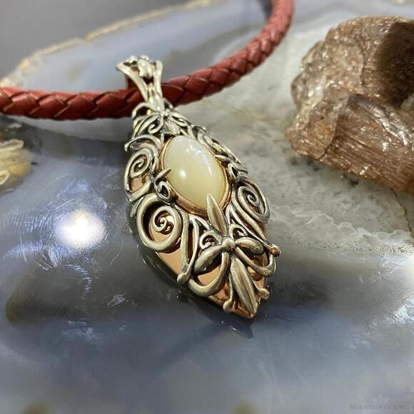 Carolyn Pollack Sterling & Brass Mother of Pearl Decorated Pendant For Women - Picture 3 of 10